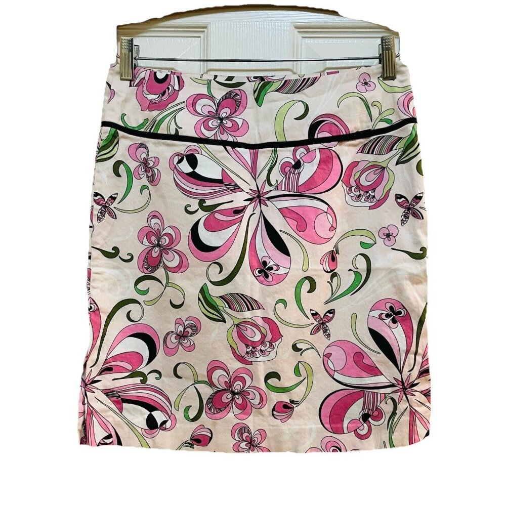 TIBI Blush, Pink and Black Floral Print A-LineShort Skirt Sz 2